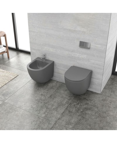 Λεκάνη αναρτώμενη rimless με κάλυμμα γκρι ματ MILOS LT 046E KARAG