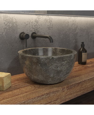 Νιπτήρας επικαθήμενος πέτρινος LEYLA Grey KARAG Ø40x20cm