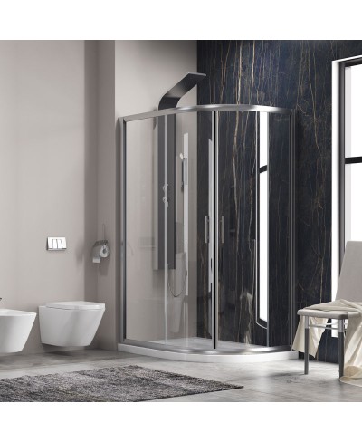 Καμπίνα ασύμμετρη ημικυκλική με διάφανο κρύσταλλο FLORA 650 Χρωμέ KARAG
