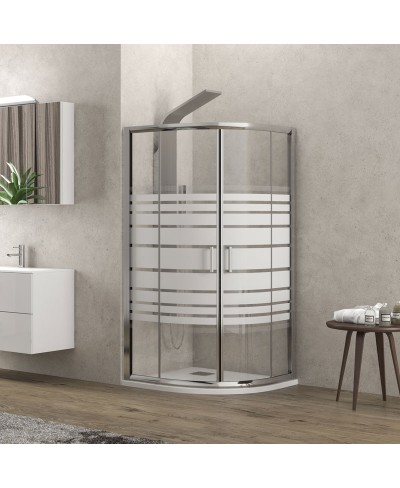 Καμπίνα ημικυκλική με σεριγραφάτο κρύσταλλο NEW FLORA 200 Χρωμέ KARAG 90x90x180cm