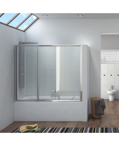 Καμπίνα μπανιέρας από τοίχο σε τοίχο με διάφανο κρύσταλλο PENTA K-100 Χρωμέ KARAG