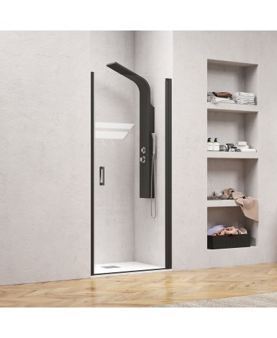 Καμπίνα από τοίχο σε τοίχο με διάφανο κρύσταλλο NERO PIVOT PORTA Black KARAG