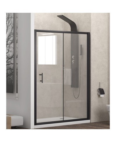 Καμπίνα από τοίχο σε τοίχο με διάφανο κρύσταλλο FLORA 500 Μαύρη KARAG 100x190cm