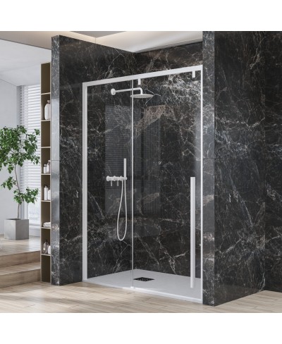 Καμπίνα από τοίχο σε τοίχο με διάφανο κρύσταλλο SANTORINI 400 White KARAG