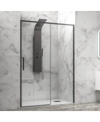 Καμπίνα από τοίχο σε τοίχο με διάφανο κρύσταλλο LEA 400 Black KARAG 100x200cm