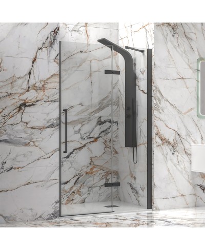 Καμπίνα από τοίχο σε τοίχο με διάφανο κρύσταλλο TINOS 400 Black KARAG 90x200cm