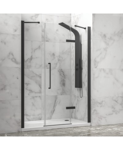 Καμπίνα από τοίχο σε τοίχο με διάφανο κρύσταλλο TINOS 600 Black KARAG 160x200cm (σταθερό 36cm)