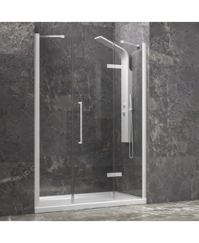 Καμπίνα από τοίχο σε τοίχο με διάφανο κρύσταλλο TINOS 600 White KARAG 160x200cm (σταθερό 26cm)