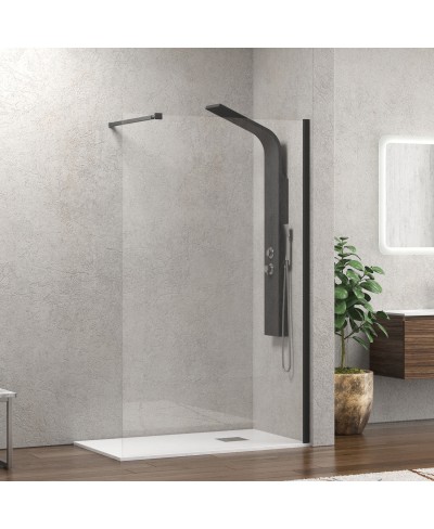 Σταθερό πάνελ καμπίνας με διάφανο κρύσταλλο WALKIN 1 Nero KARAG 140x200cm