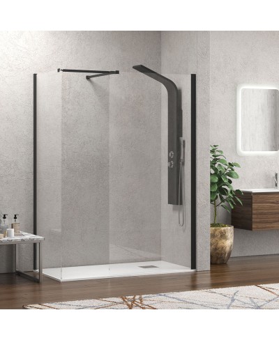 Σταθερά διαχωριστικά ντουζιέρας με διάφανο κρύσταλλο WALKIN 2 Black KARAG 100x200cm