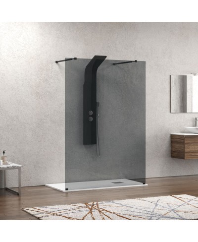 Σταθερό διαχωριστικό ντουζιέρας με fume κρύσταλλο WALKIN 3 Black KARAG