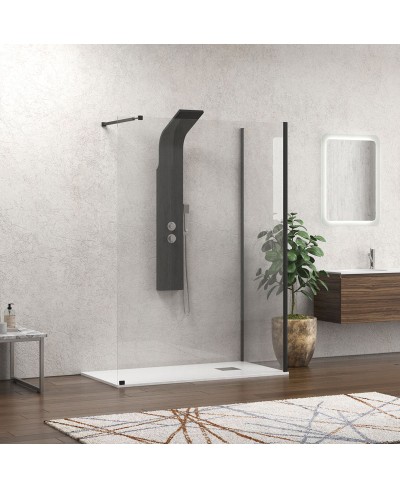 Σταθερό διαχωριστικό ντουζιέρας με διάφανο κρύσταλλο WALKIN 4 Black KARAG 110x70x200cm