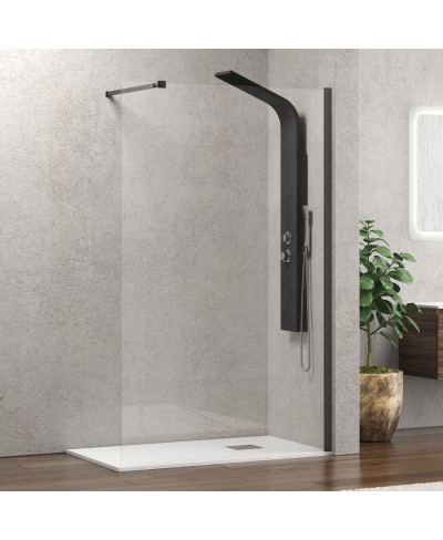 Σταθερό διαχωριστικό ντουζιέρας με διάφανο κρύσταλλο WALKIN 1 Gun Metal KARAG